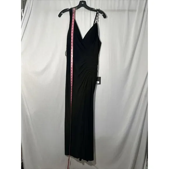 NWT IEENA MAC DUGGAL [ 4 ] 26532 Faux Wrap Rhinestone Strap Gown Black  Q1133